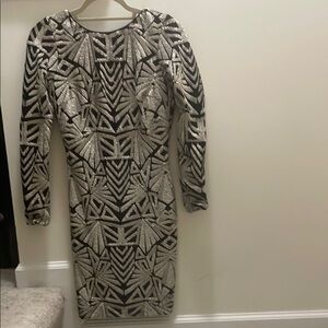 Elegant Black and Silver Geometric Dress